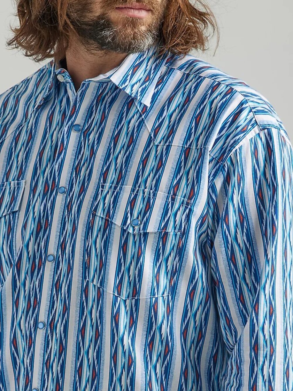 Wrangler® Checotah® Western Long Sleeve Shirt In Sea Blue 3XL